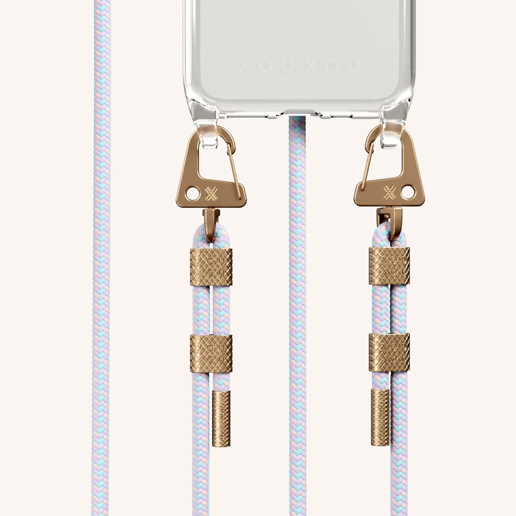 Phone Necklace with Carabiner Rope in Clear + Vibrant Pastel