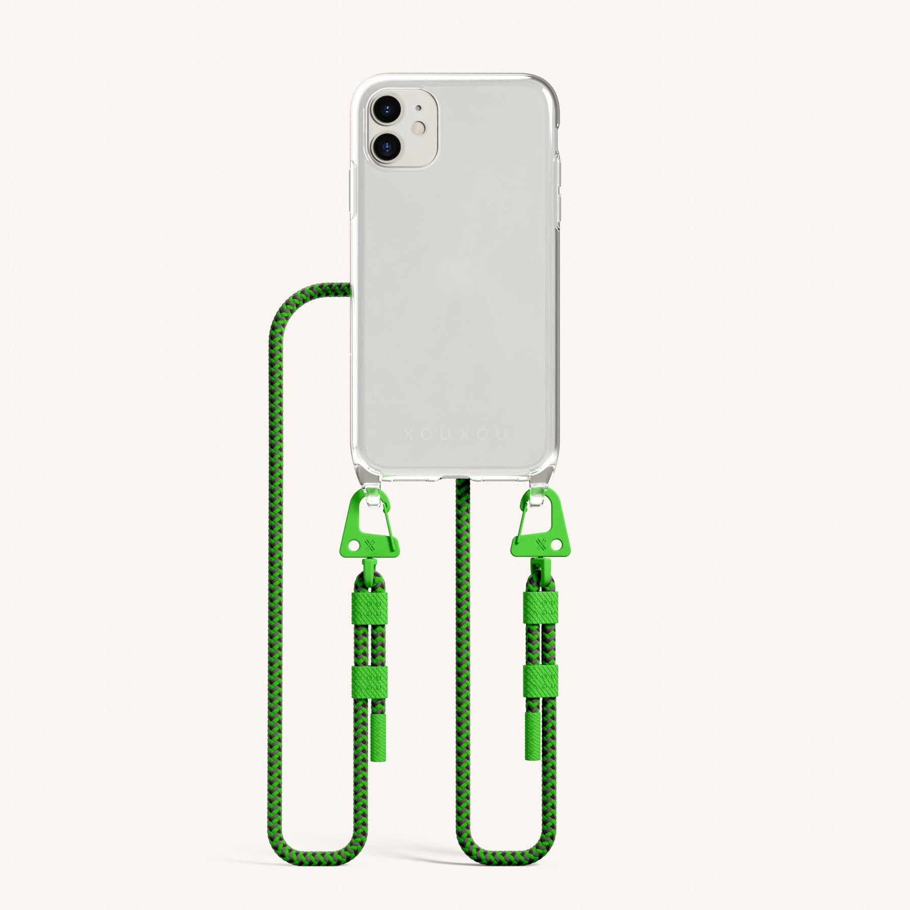 Phone Necklace with Carabiner Rope in Clear + Acid