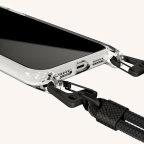 Phone Necklace with Carabiner Rope in Clear + Black