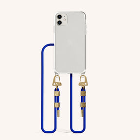 Phone Necklace with Carabiner Rope in Clear + Blue