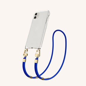 Phone Necklace with Carabiner Rope in Clear + Blue