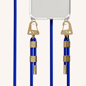 Phone Necklace with Carabiner Rope in Clear + Blue