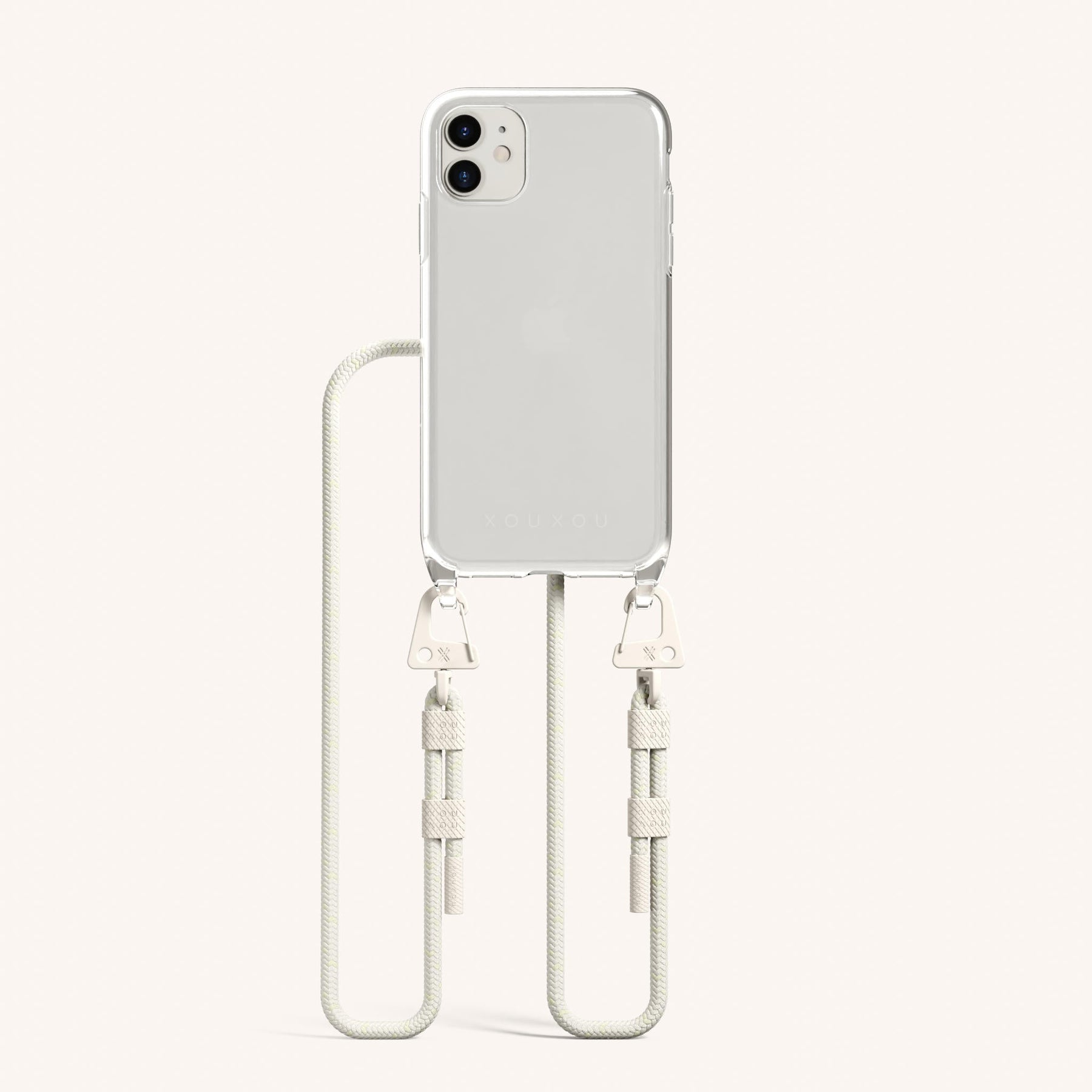 Phone Necklace with Carabiner Rope in Clear + Chalk