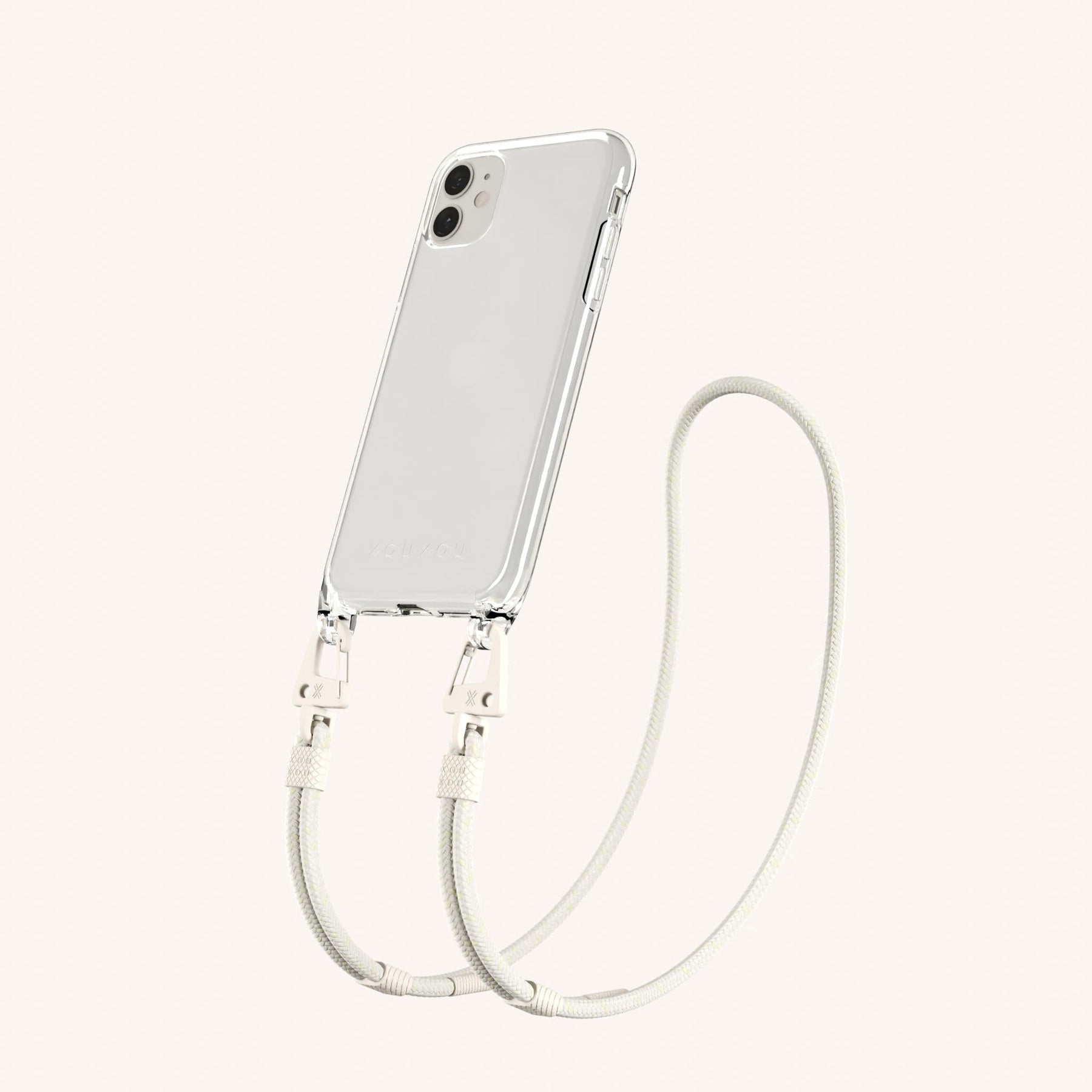 Phone Necklace with Carabiner Rope in Clear + Chalk