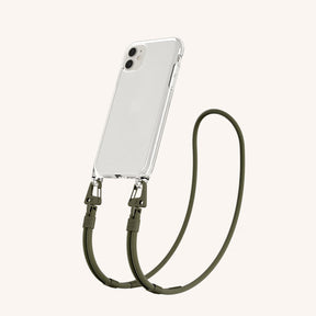 Phone Necklace with Carabiner Rope in Clear + Moss