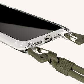 Phone Necklace with Carabiner Rope in Clear + Moss