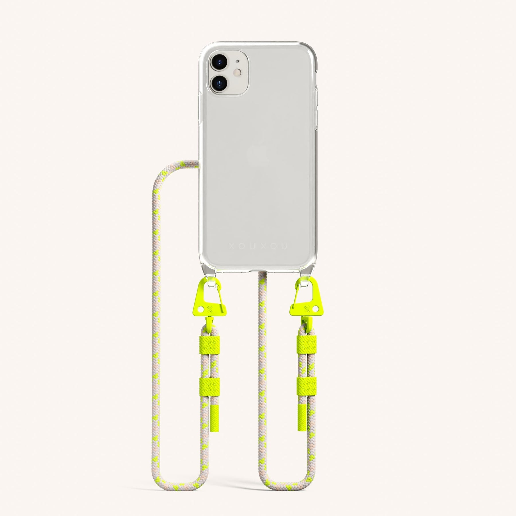 Phone Necklace with Carabiner Rope in Clear + Neon Camouflage