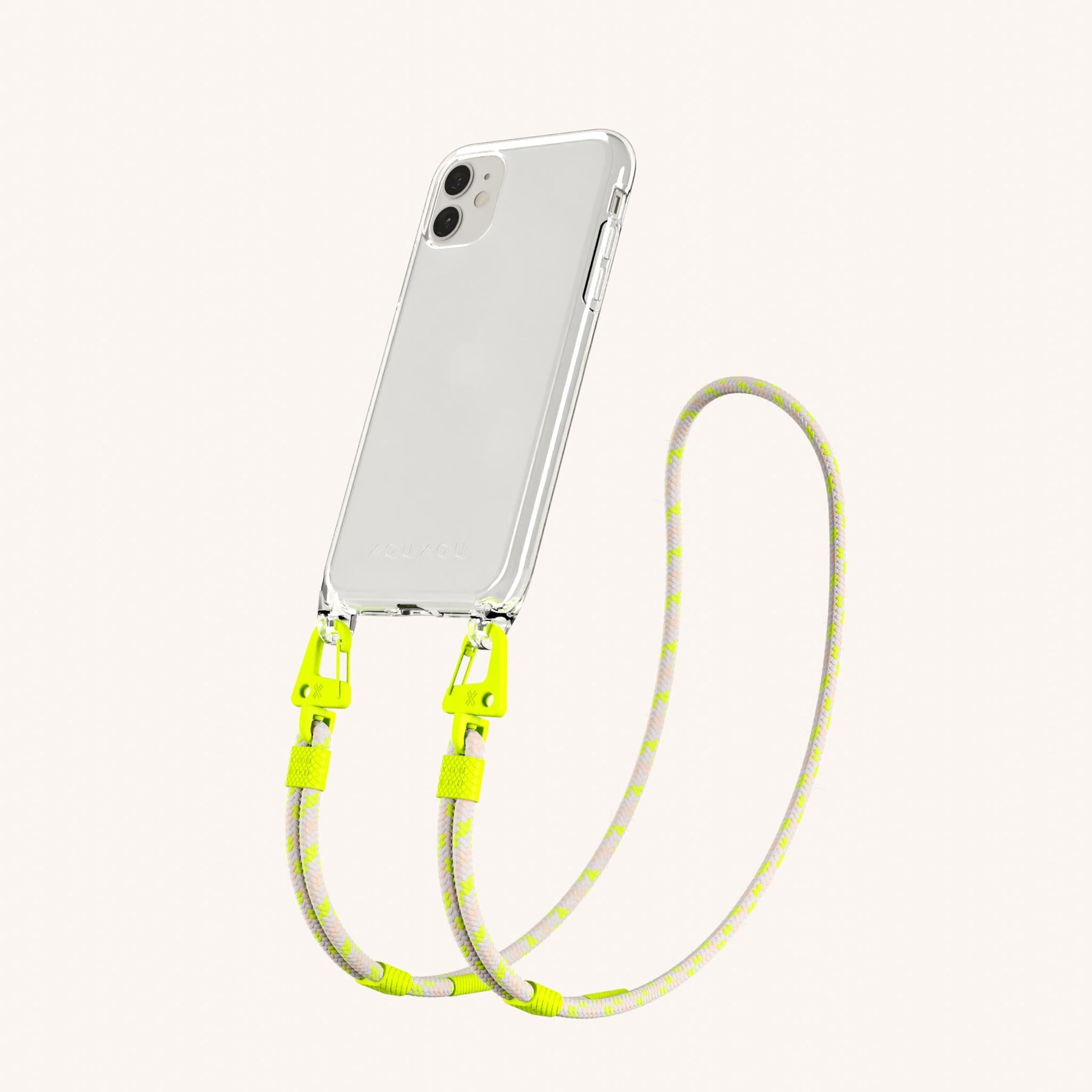 Phone Necklace with Carabiner Rope in Clear + Neon Camouflage