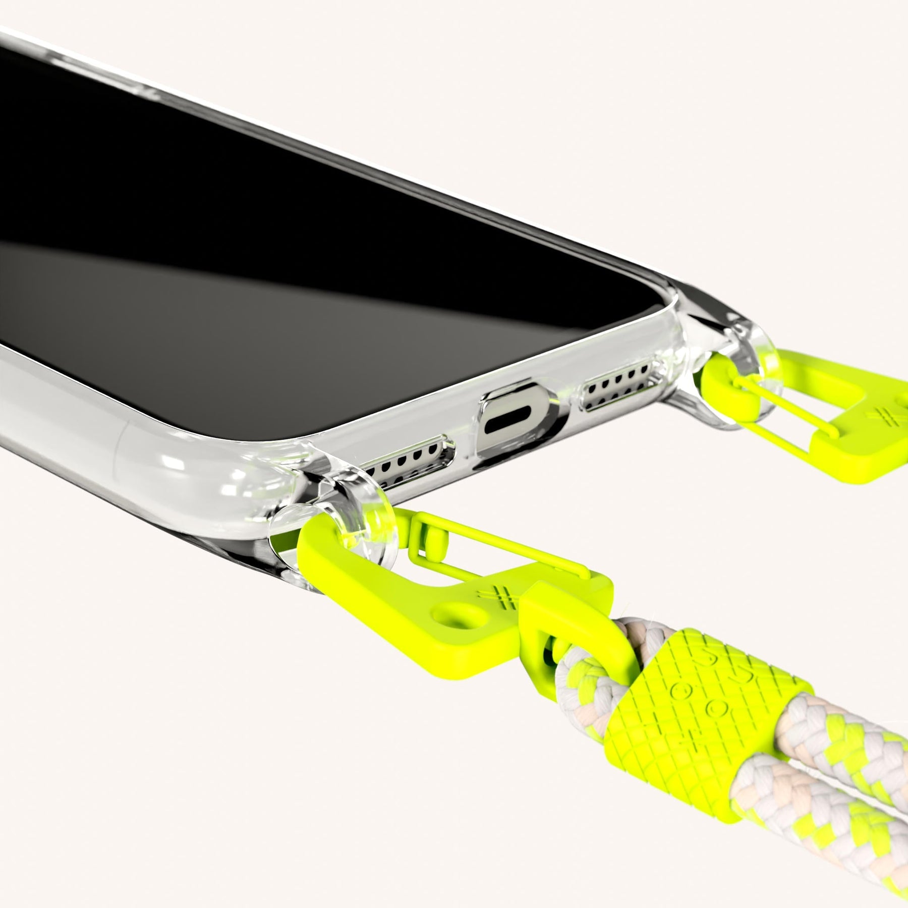 Phone Necklace with Carabiner Rope in Clear + Neon Camouflage