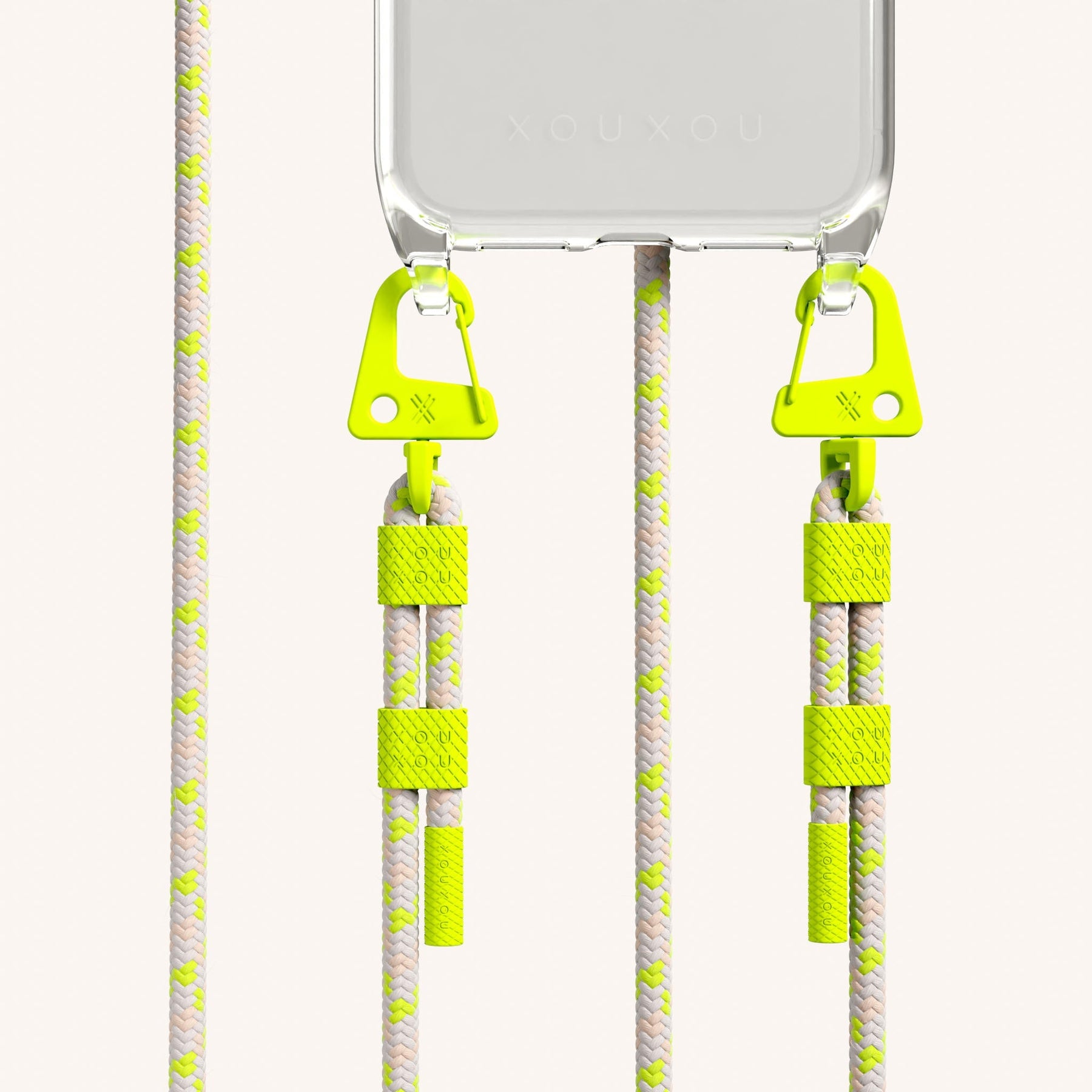 Phone Necklace with Carabiner Rope in Clear + Neon Camouflage