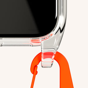 Phone Necklace with Carabiner Rope in Clear + Orange Camouflage