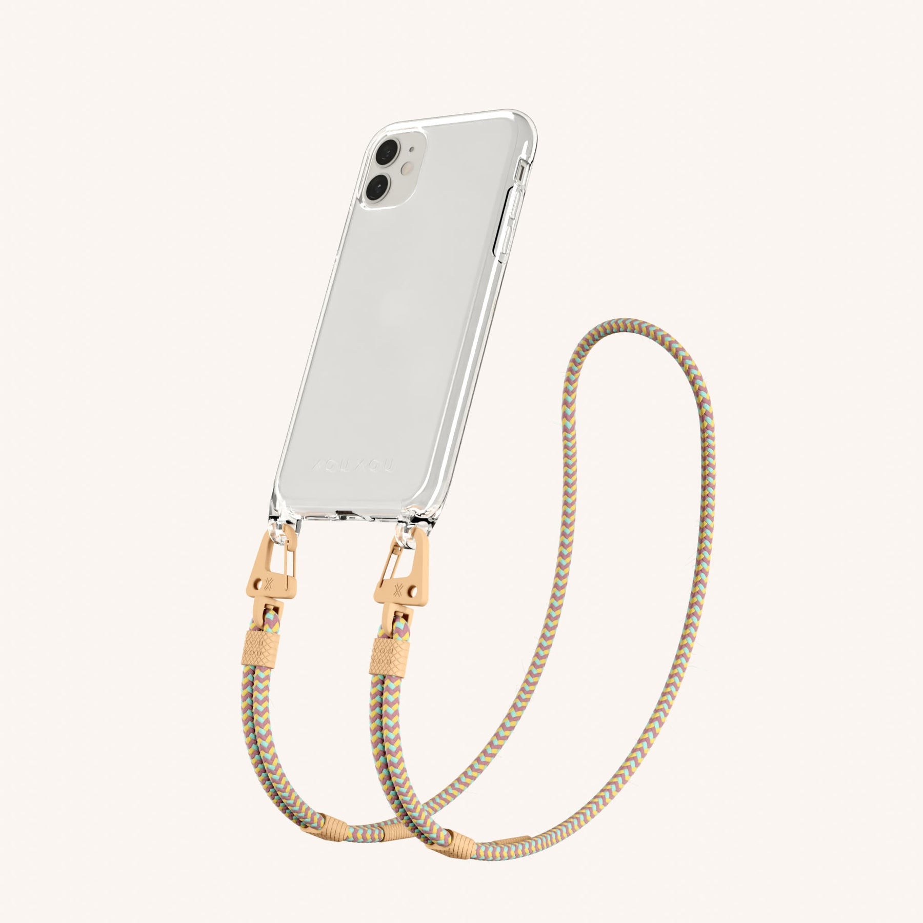 Phone Necklace with Carabiner Rope in Clear + Palm Springs