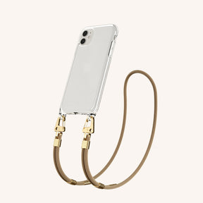 Phone Necklace with Carabiner Rope in Clear + Taupe