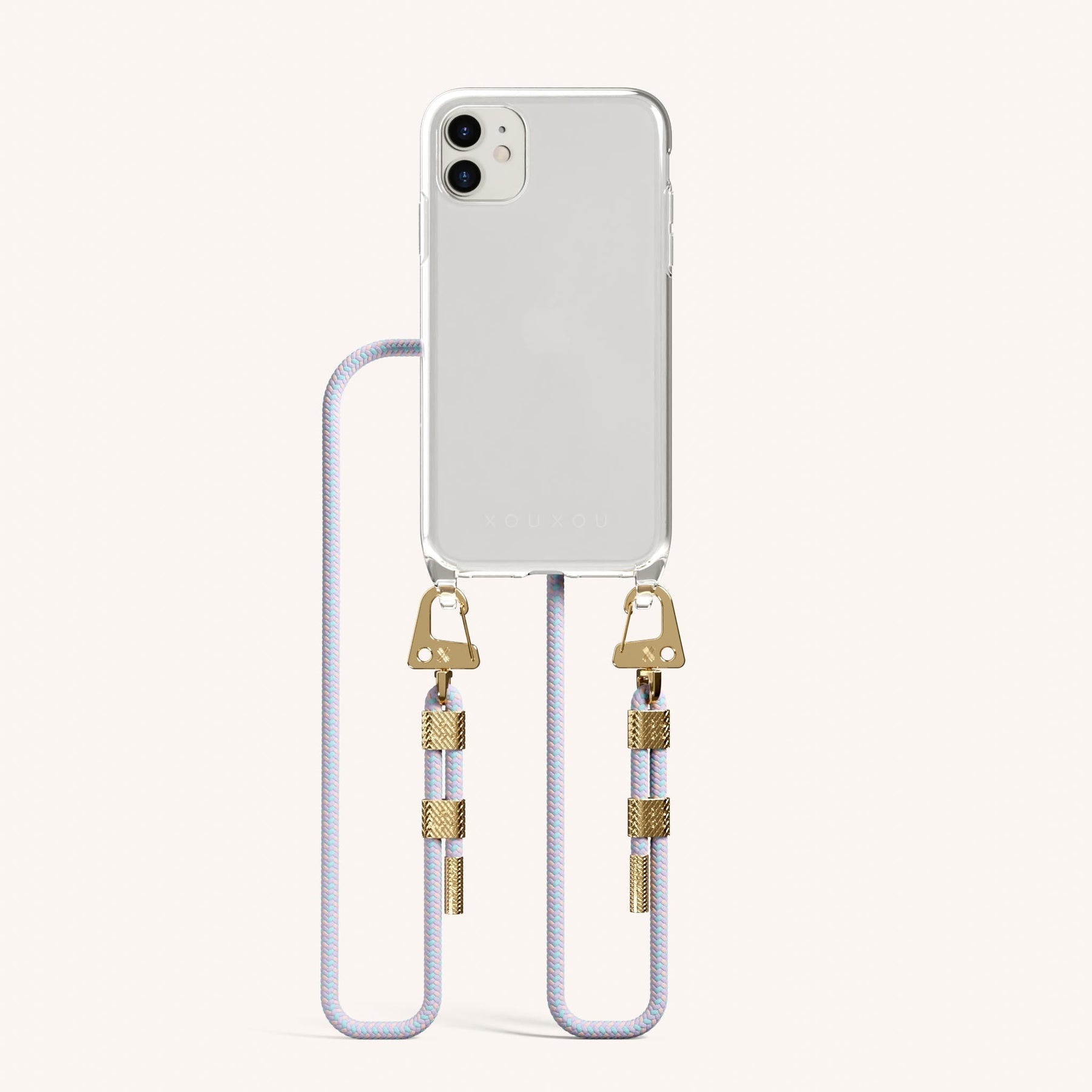 Phone Necklace with Carabiner Rope in Clear + Vibrant Pastel