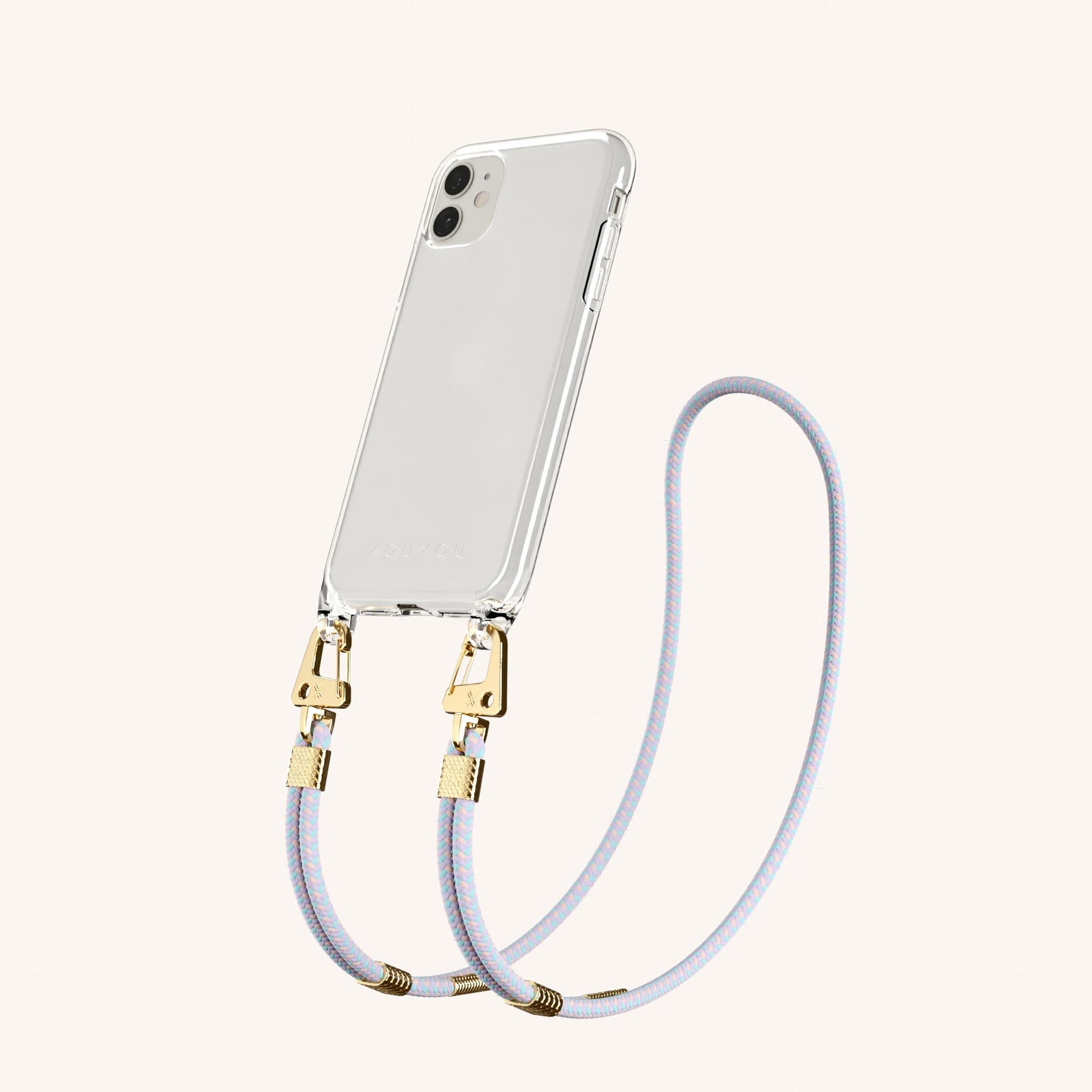 Phone Necklace with Carabiner Rope in Clear + Vibrant Pastel