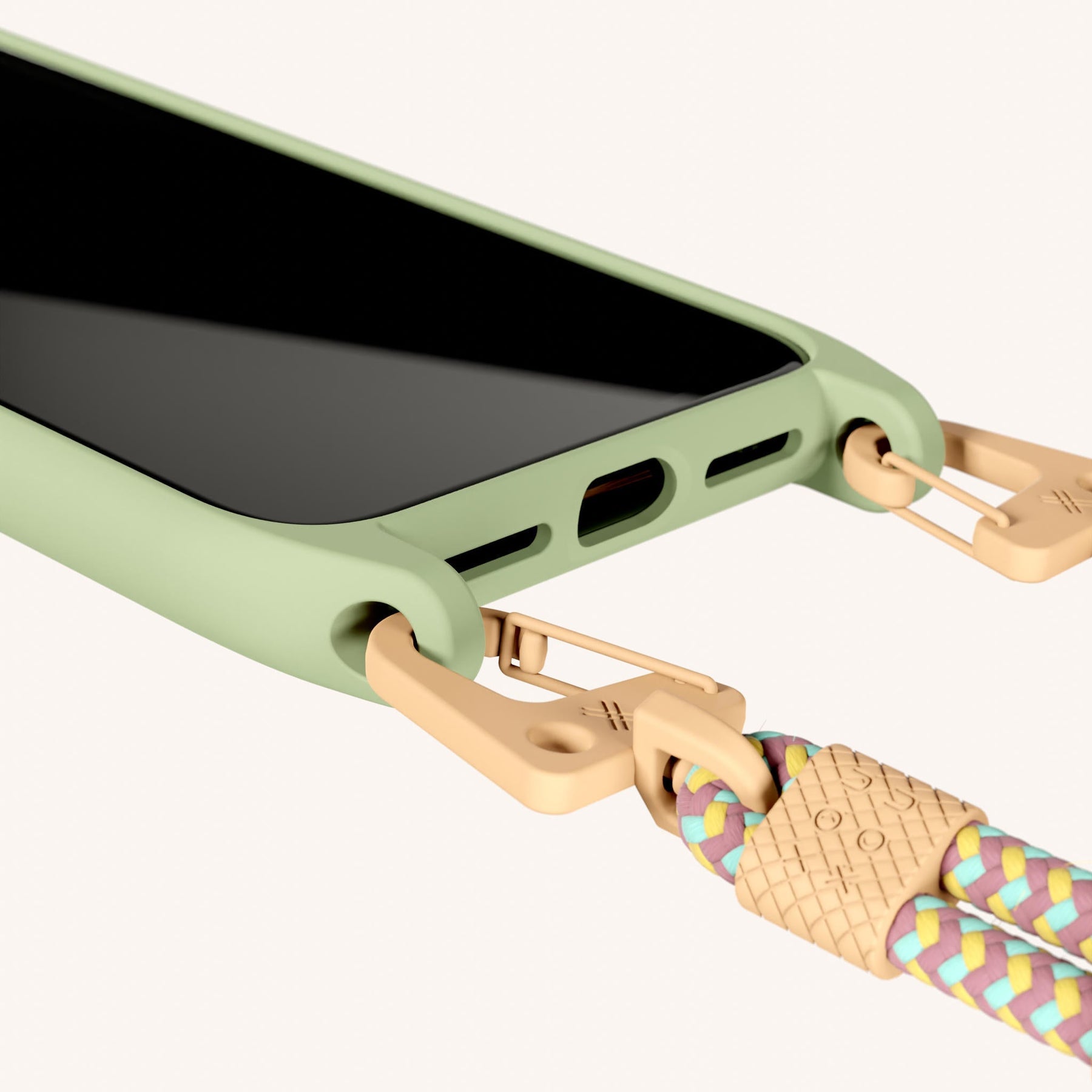 Phone Necklace with Carabiner Rope in Light Olive + Palm Springs