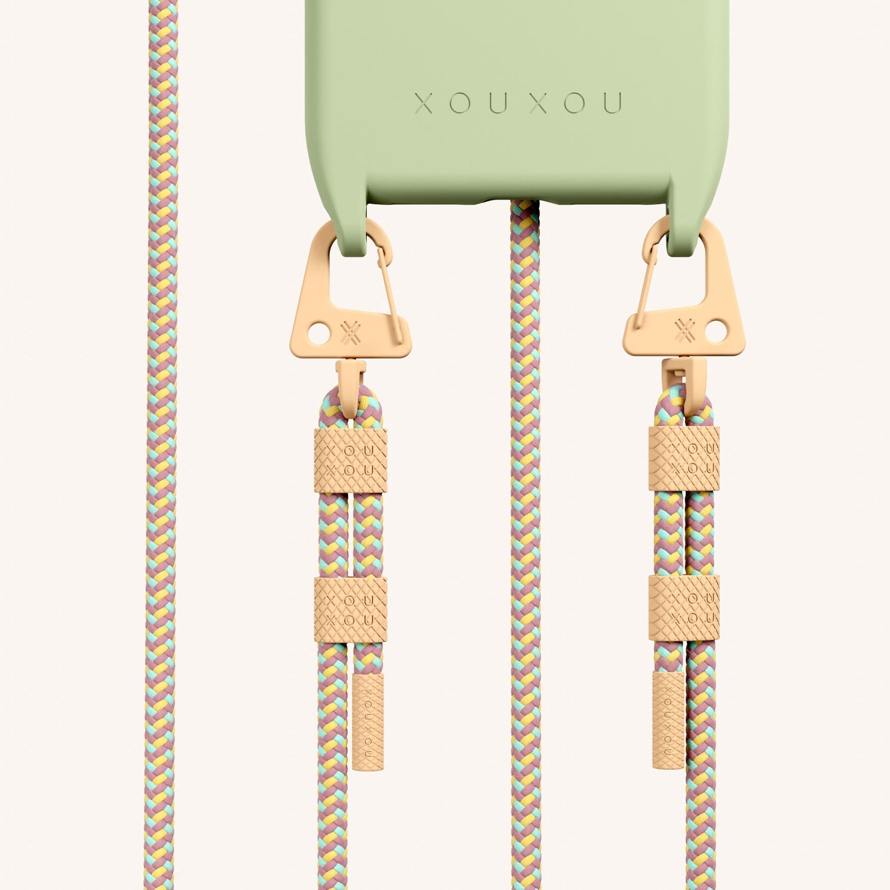 Phone Necklace with Carabiner Rope in Light Olive + Palm Springs