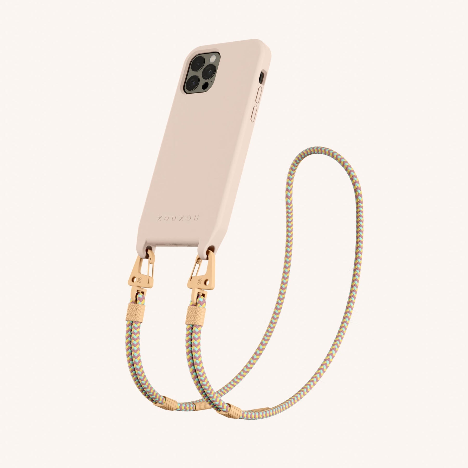 Phone Necklace with Carabiner Rope in Powder Pink + Palm Springs