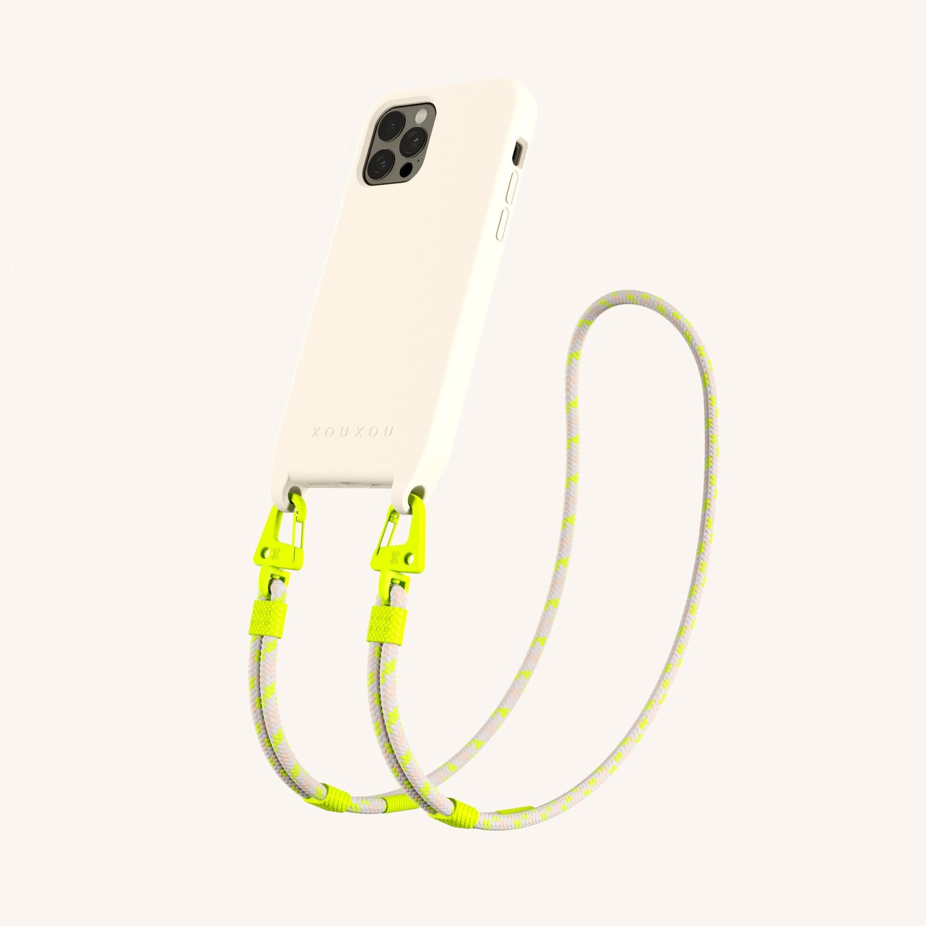 Phone Necklace with Carabiner Rope in Chalk + Neon Camouflage