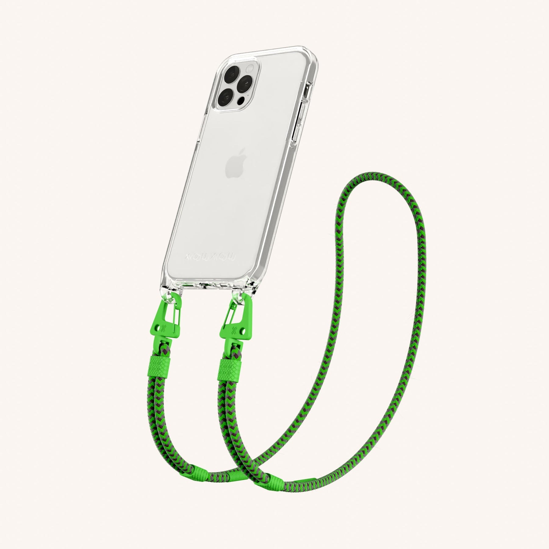 Phone Necklace with Carabiner Rope in Clear + Acid