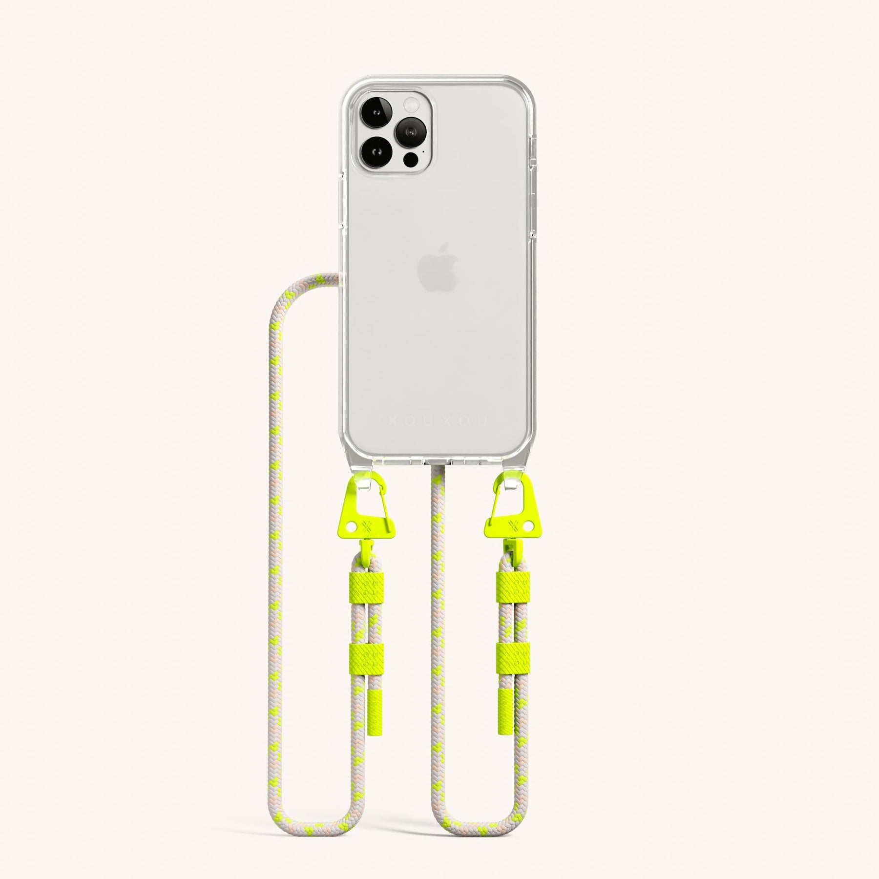 Phone Necklace with Carabiner Rope in Clear + Neon Camouflage