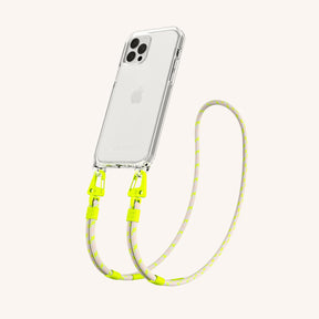 Phone Necklace with Carabiner Rope in Clear + Neon Camouflage