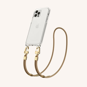 Phone Necklace with Carabiner Rope in Clear + Taupe