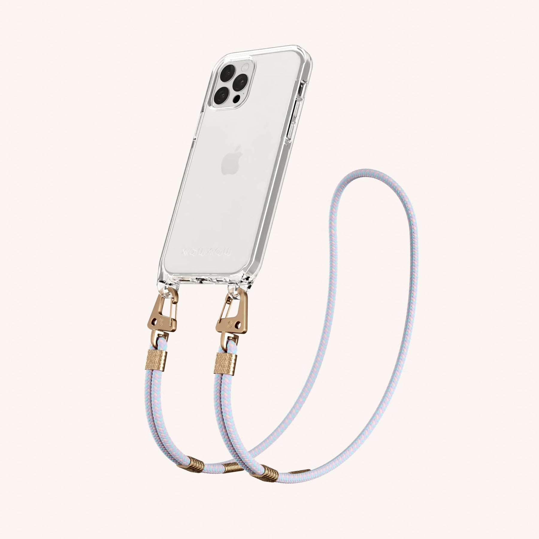 Phone Necklace with Carabiner Rope in Clear + Vibrant Pastel