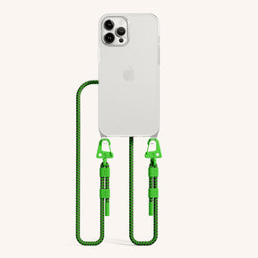 Phone Necklace with Carabiner Rope in Clear + Acid