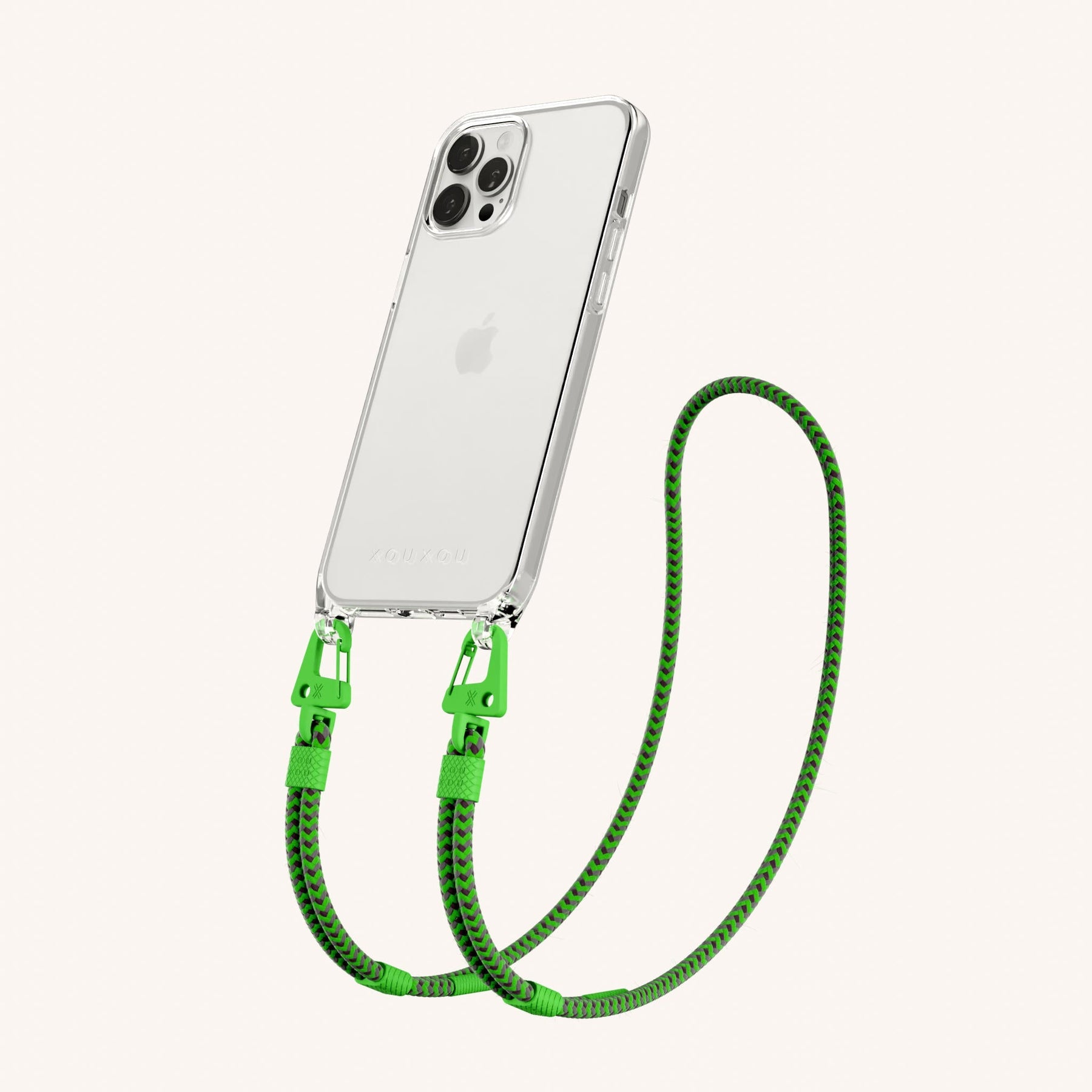 Phone Necklace with Carabiner Rope in Clear + Acid