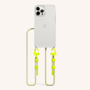 Phone Necklace with Carabiner Rope in Clear + Neon Camouflage