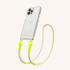 Phone Necklace with Carabiner Rope in Clear + Neon Camouflage