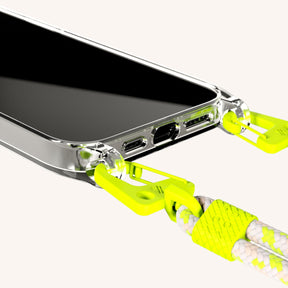 Phone Necklace with Carabiner Rope in Clear + Neon Camouflage