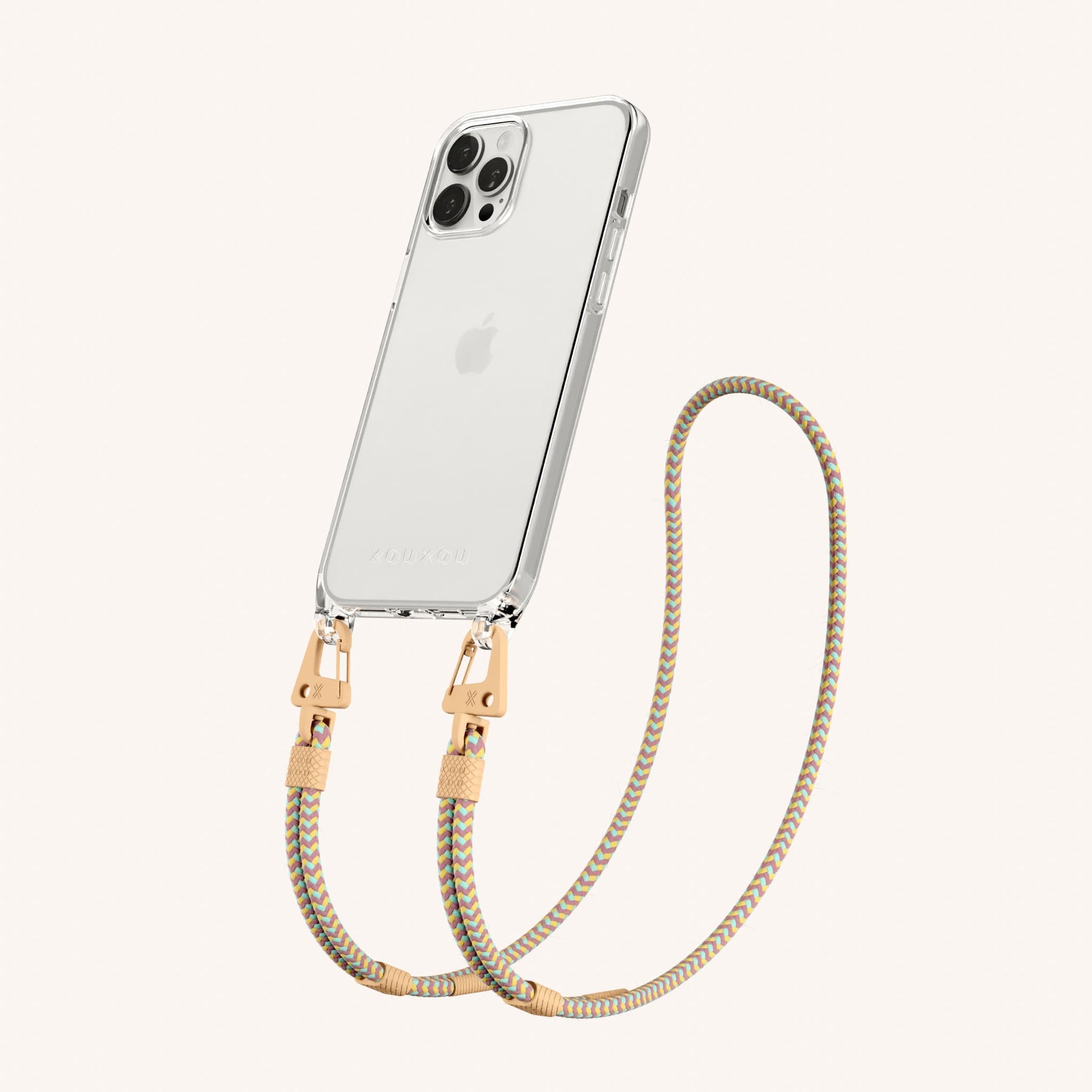 Phone Necklace with Carabiner Rope in Clear + Palm Springs