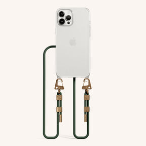 Phone Necklace with Carabiner Rope in Clear + Sage