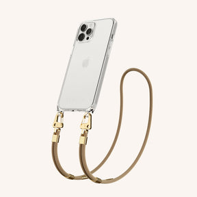 Phone Necklace with Carabiner Rope in Clear + Taupe