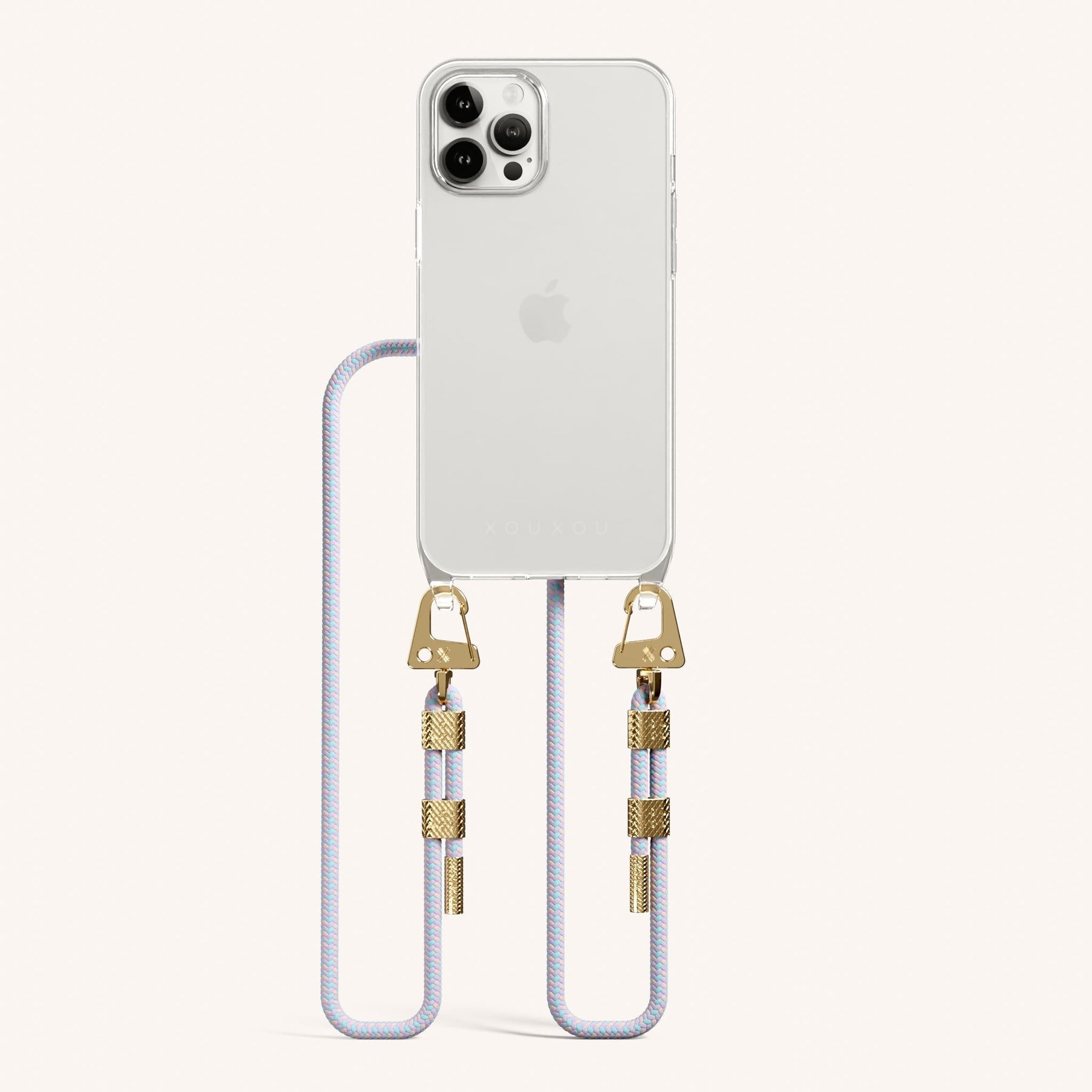 Phone Necklace with Carabiner Rope in Clear + Vibrant Pastel