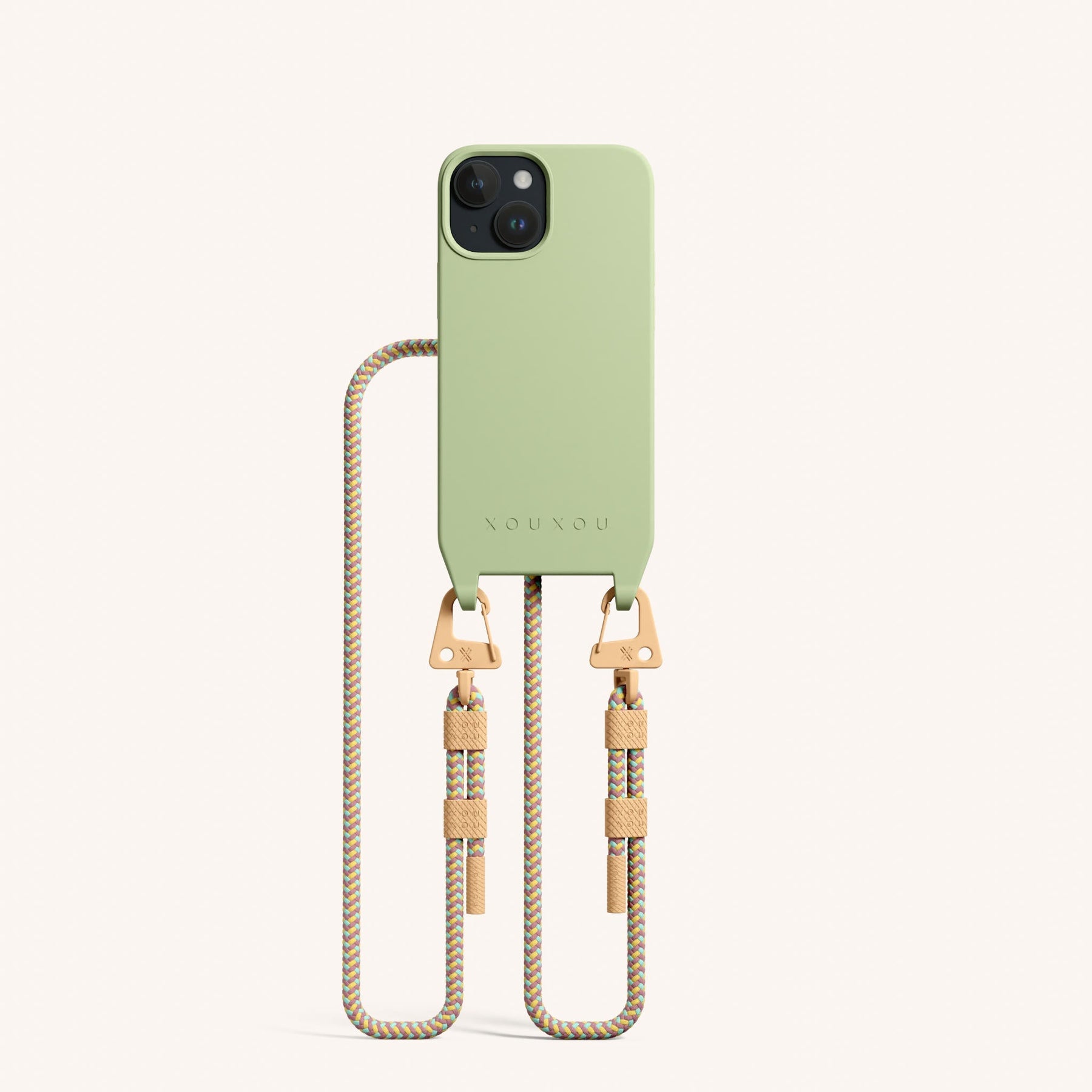 Phone Necklace with Carabiner Rope in Light Olive + Palm Springs