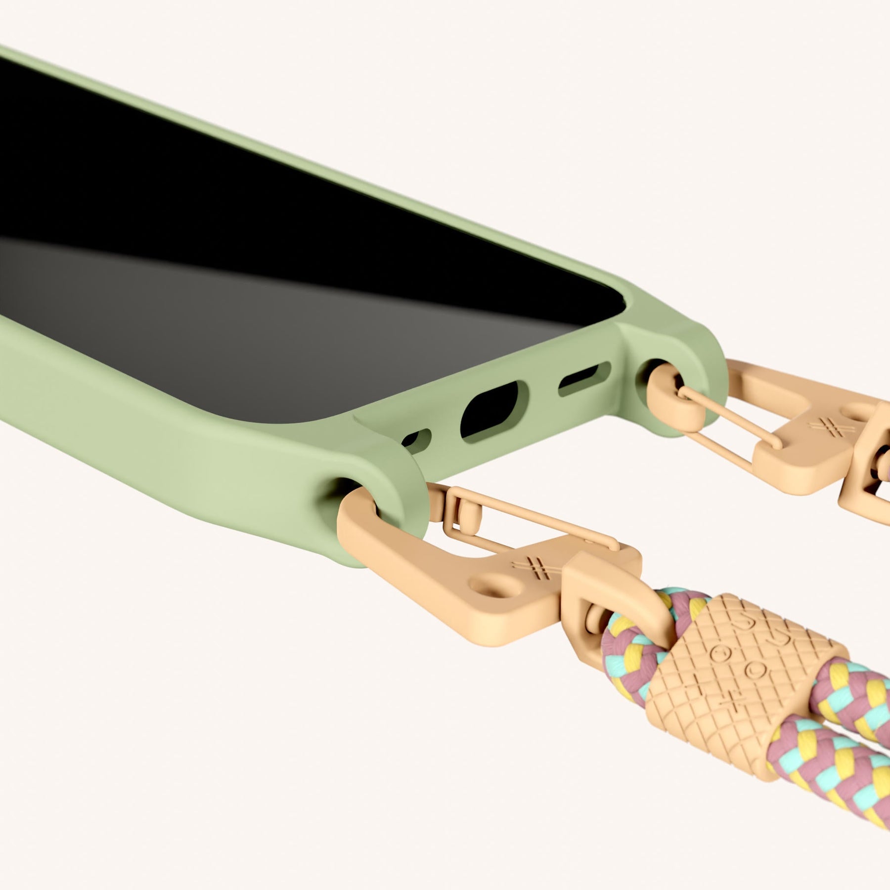 Phone Necklace with Carabiner Rope in Light Olive + Palm Springs