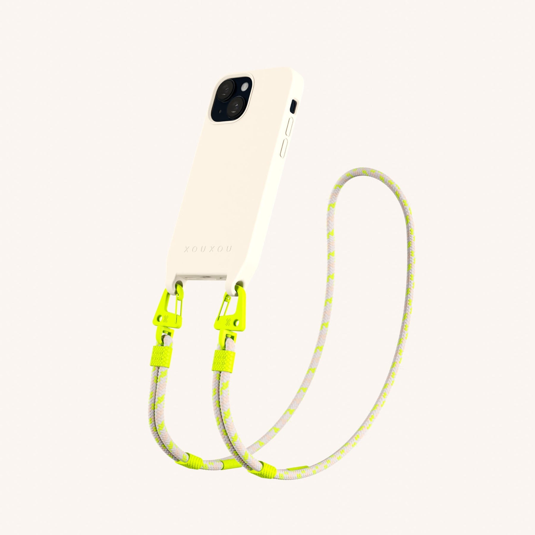 Phone Necklace with Carabiner Rope in Chalk + Neon Camouflage