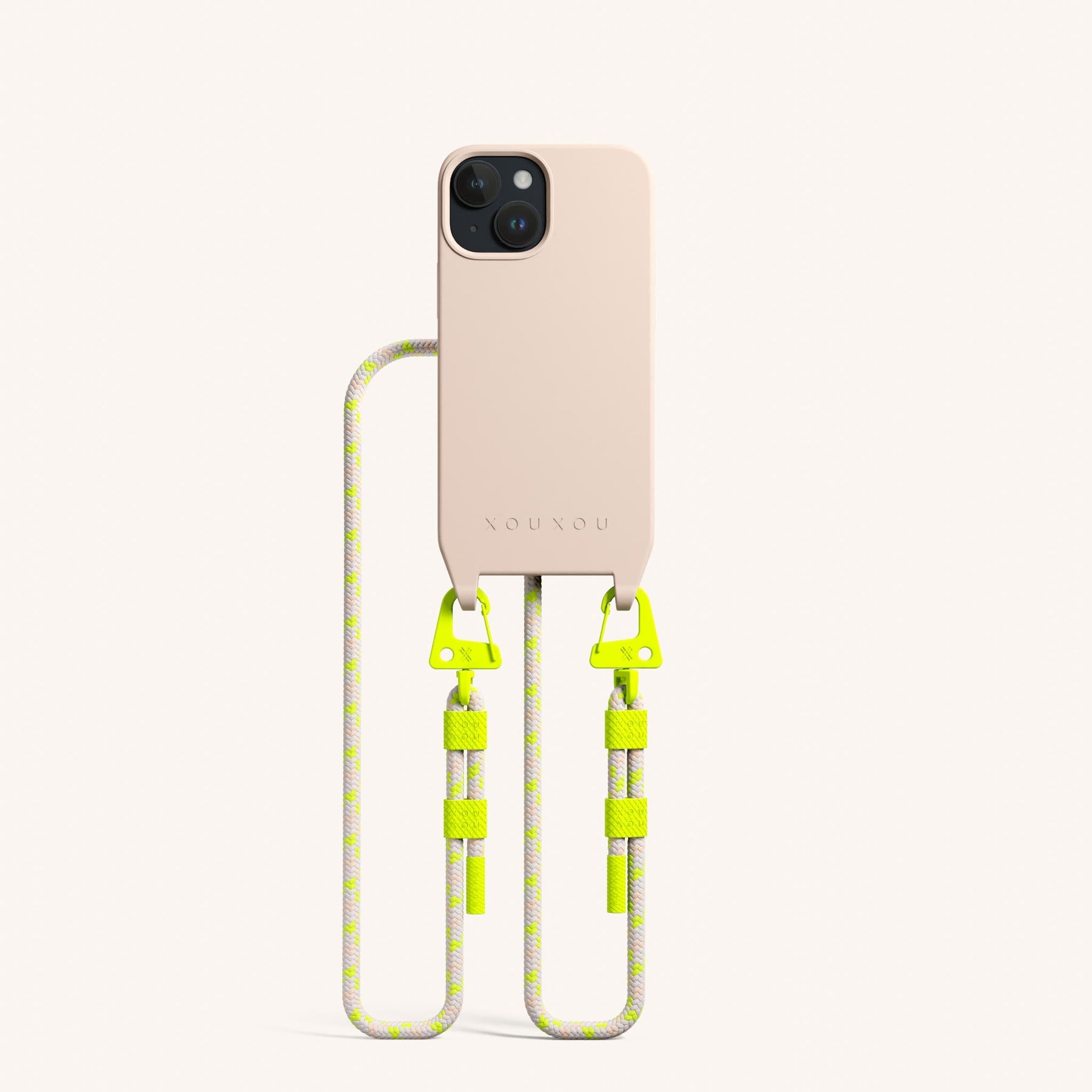 Phone Necklace with Carabiner Rope in Powder Pink + Neon Camouflage