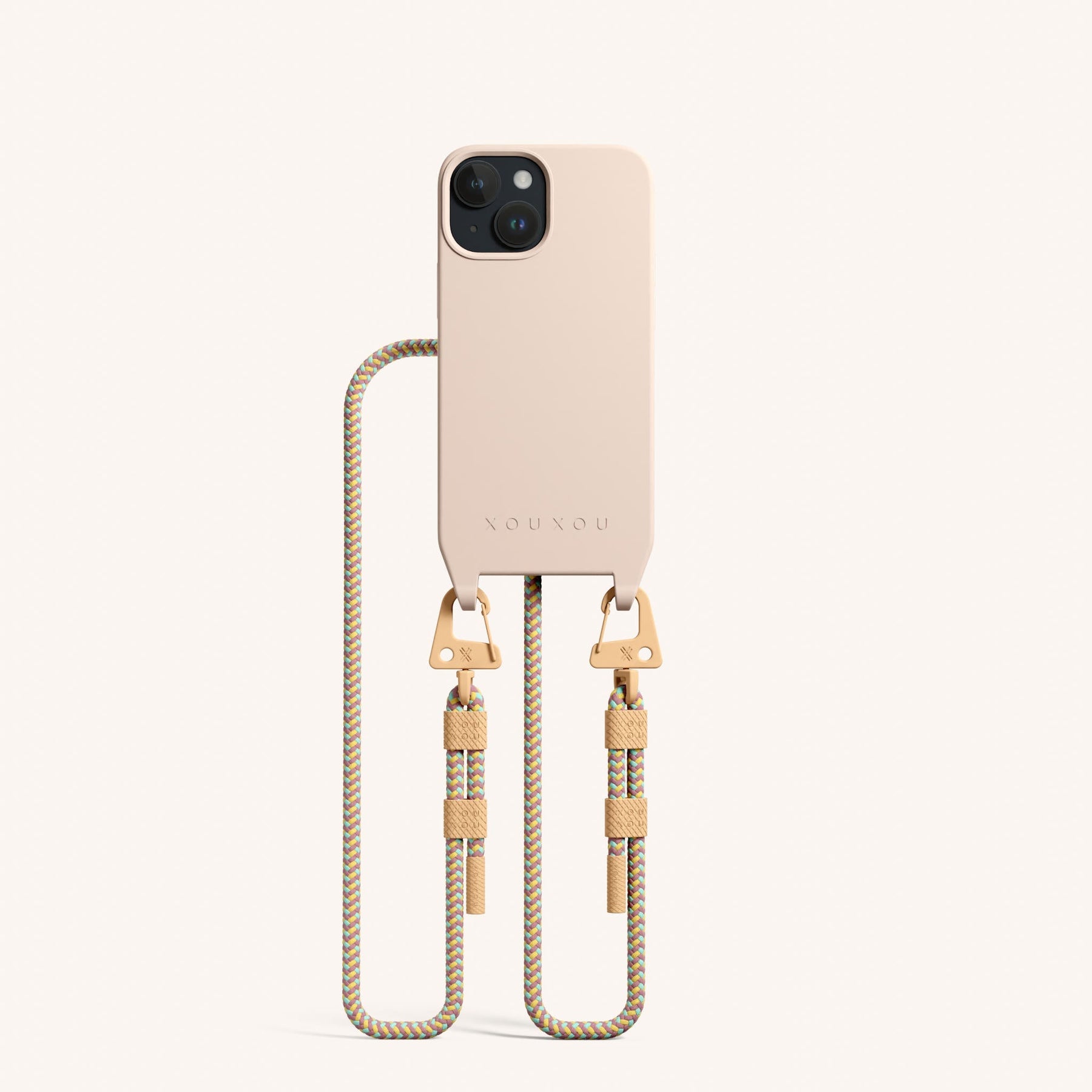 Phone Necklace with Carabiner Rope in Powder Pink + Palm Springs