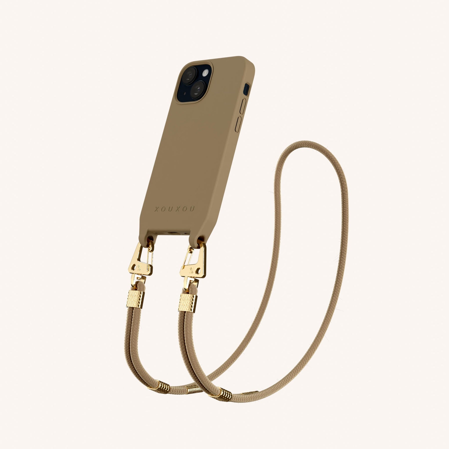 Phone Necklace with Carabiner Rope in Taupe