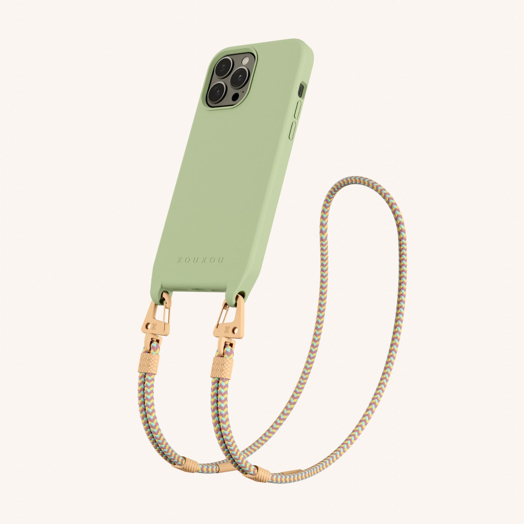 Phone Necklace with Carabiner Rope in Light Olive + Palm Springs