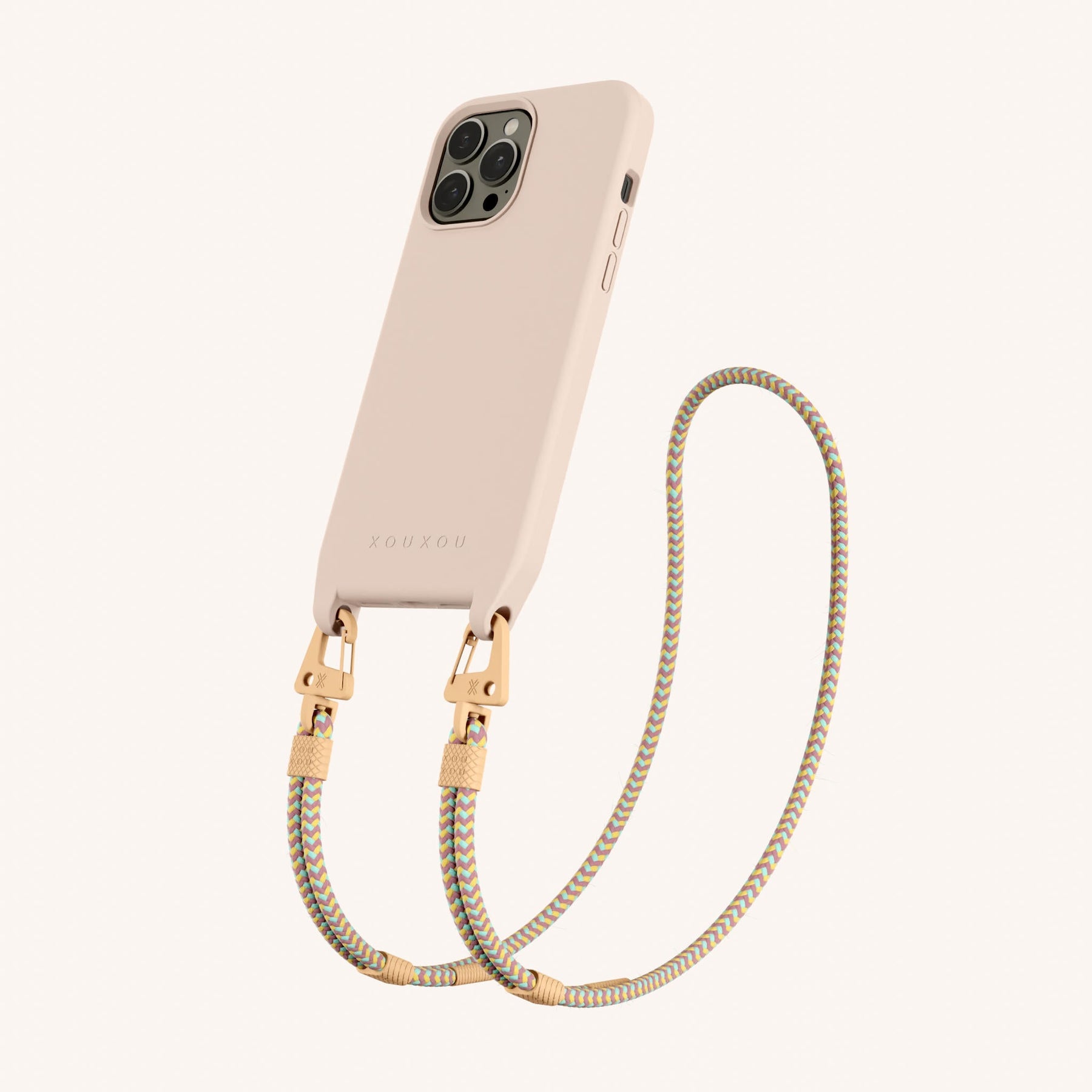 Phone Necklace with Carabiner Rope in Powder Pink + Palm Springs