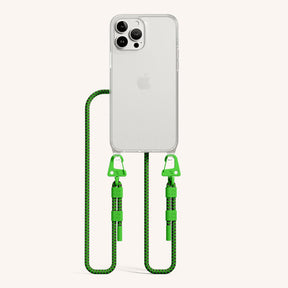 Phone Necklace with Carabiner Rope in Clear + Acid