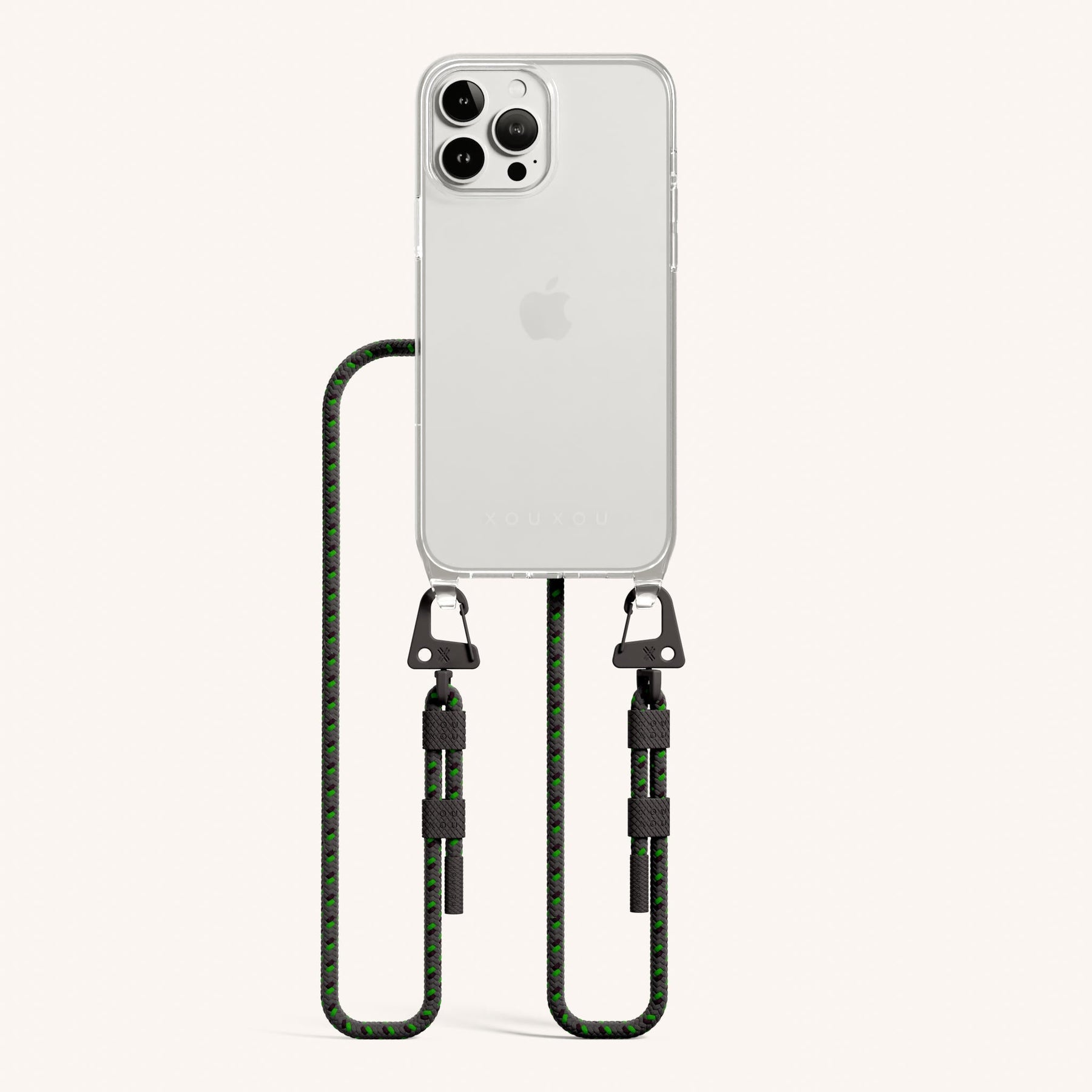 Phone Necklace with Carabiner Rope in Clear + Ash