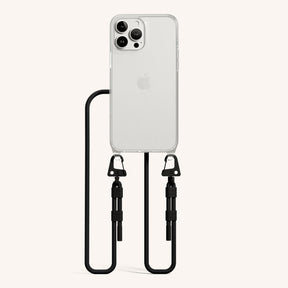 Phone Necklace with Carabiner Rope in Clear + Black