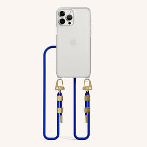 Phone Necklace with Carabiner Rope in Clear + Blue