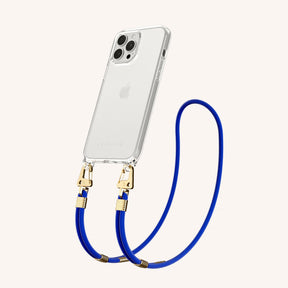 Phone Necklace with Carabiner Rope in Clear + Blue